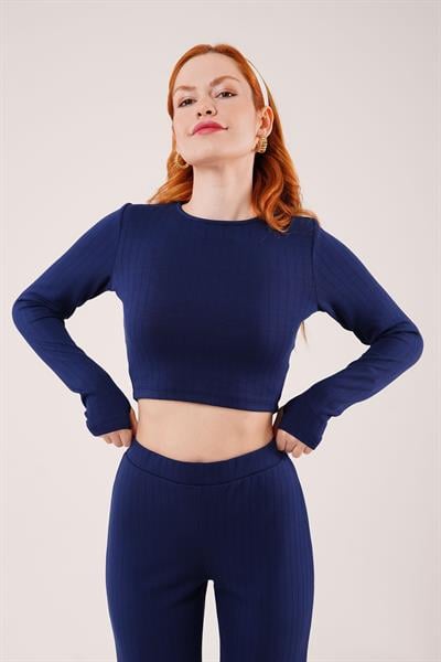 Fitilli Bluz Ve Pantolon Lacivert İkili Takım