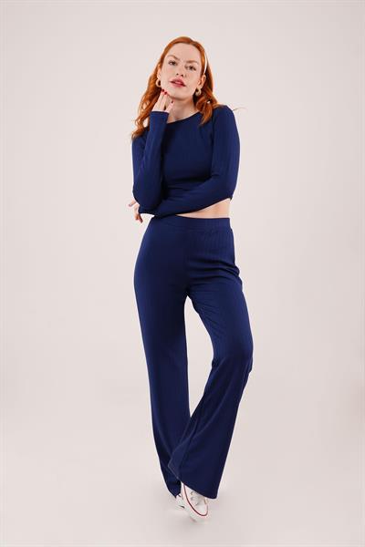 Fitilli Bluz Ve Pantolon Lacivert İkili Takım