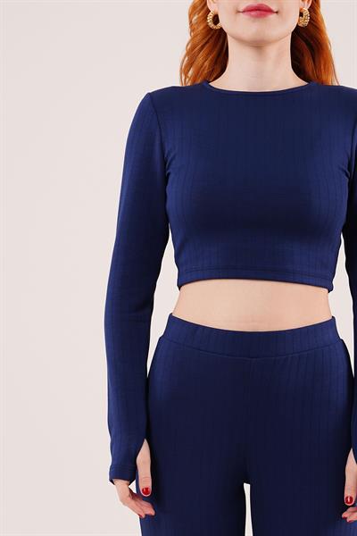 Fitilli Bluz Ve Pantolon Lacivert İkili Takım