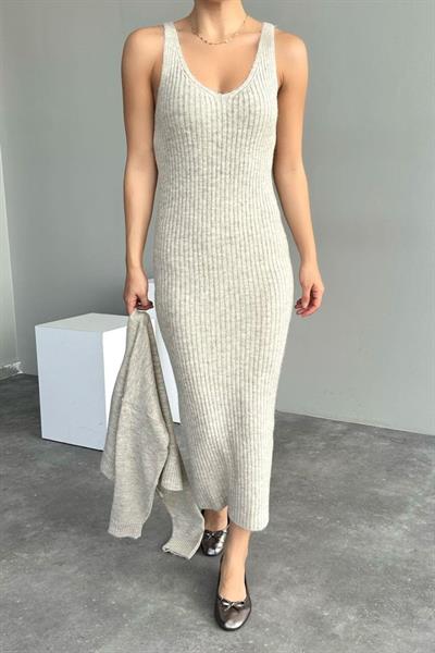 Fitilli Elbise Hırkalı Takım - Açık Bej