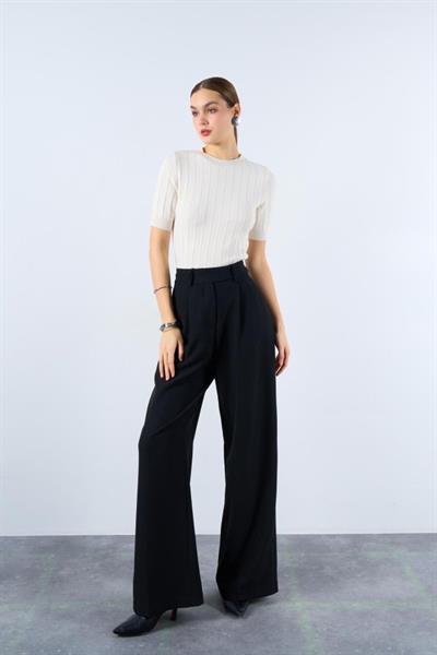 Fitilli Kısa Kol Kazak - Krem