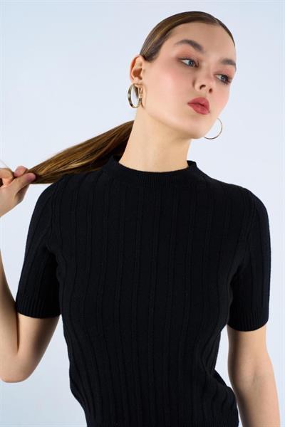 Fitilli Kısa Kol Kazak - Siyah