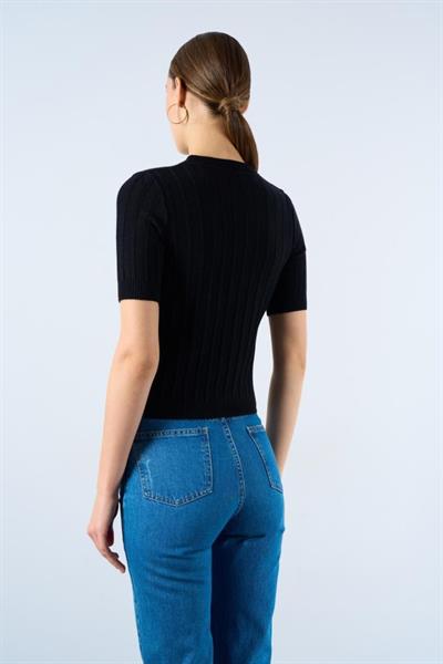 Fitilli Kısa Kol Kazak - Siyah