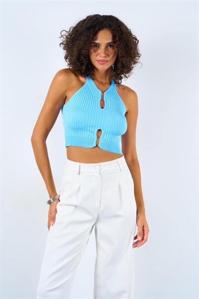 Fitilli Ön Yaka Yırtmaçlı Atlet - Bebe Mavisi