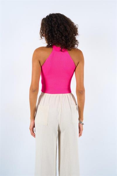 Fitilli Ön Yaka Yırtmaçlı Atlet - Fuşya