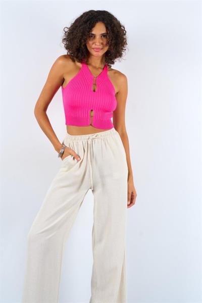 Fitilli Ön Yaka Yırtmaçlı Atlet - Fuşya