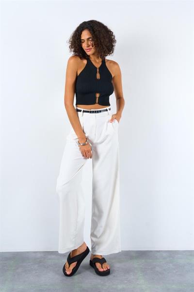 Fitilli Ön Yaka Yırtmaçlı Atlet - Siyah