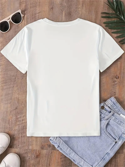 Fiyonk Baskılı Oversize Bisiklet Yaka T-shirt - Beyaz