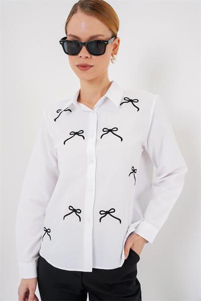 Fiyonk Detay Gömlek 20311 - Beyaz