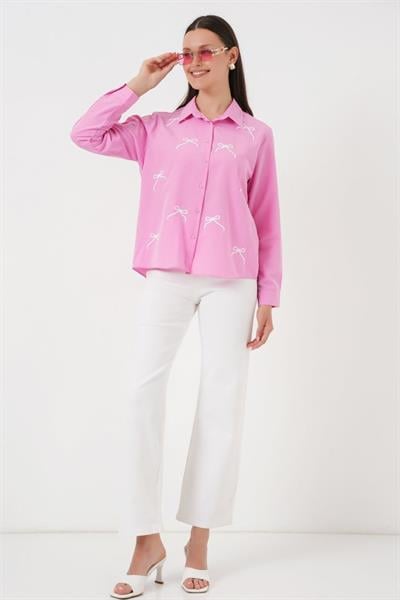 Fiyonk Detay Gömlek 20311 - Pembe