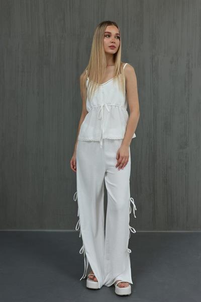 Fiyonklu Bluz Takım - Beyaz