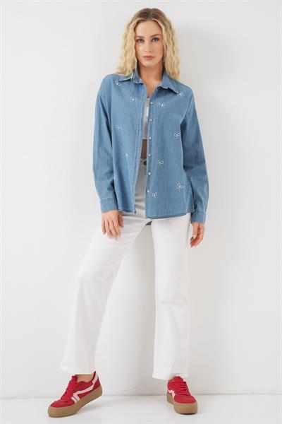 Fiyonlu Kot Gömlek 20329 - Mavi