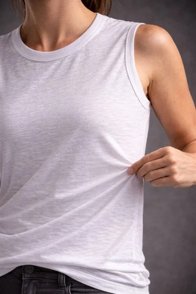 Flamlı Kumaş Sıfır Kolsuz Atlet  Basic Spor Üst, Günlük Ve Fitness Kullanımına Uygun - Beyaz