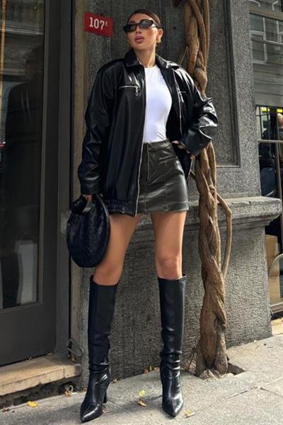 Florie Oversize Suni Deri Ceket 6108