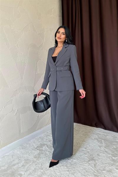 Füme Cep Kapaklı Ve Kemerli Ceket