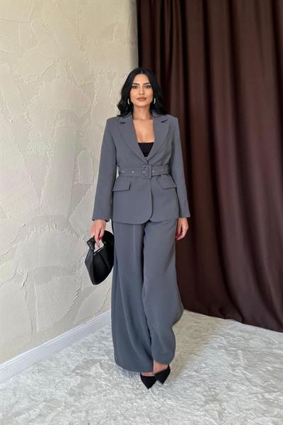 Füme Cep Kapaklı Ve Kemerli Ceket