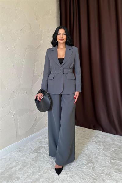 Füme Cep Kapaklı Ve Kemerli Ceket