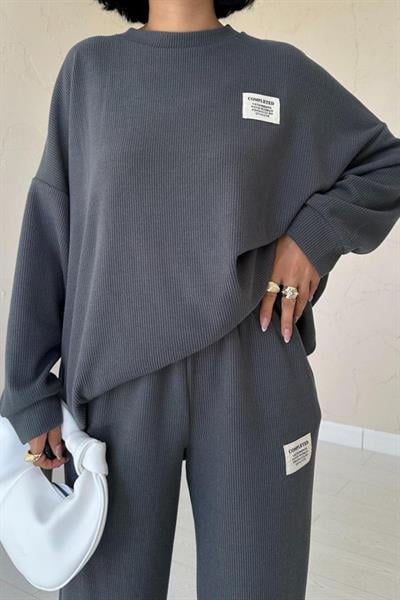 Füme Klasik Fitilli Kazak Ve Pantolon Takım