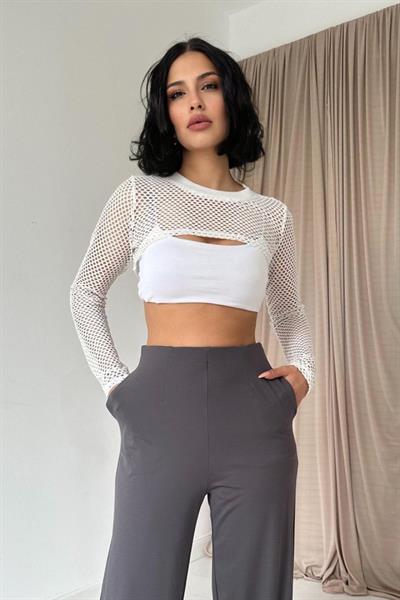 Füme Pensli Lastik Detaylı Pantolon