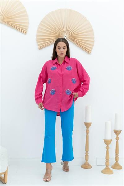 Fuşya Deniz Kabuk Desenli Gömlek