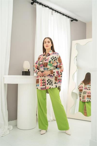 Fuşya Desenli Kapitone Cepli Gömlek