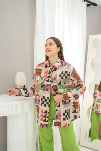 Fuşya Desenli Kapitone Cepli Gömlek