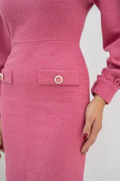 Fuşya Geniş Boğazlı Elbise