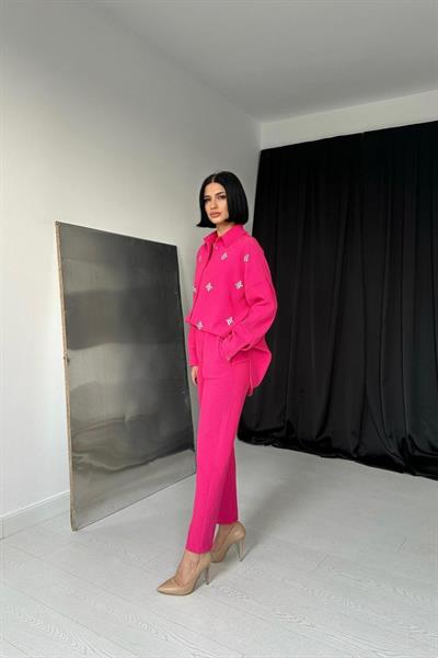 Fuşya Gömleği Taşlı Fitilli Takım