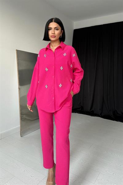 Fuşya Gömleği Taşlı Fitilli Takım