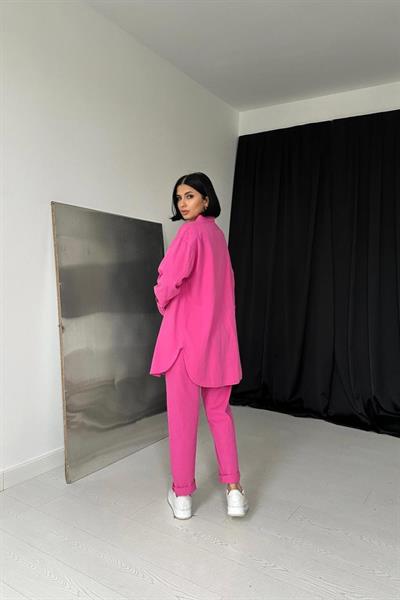 Fuşya Gömlek Ve Çıtçıtlı Pantolon Takım