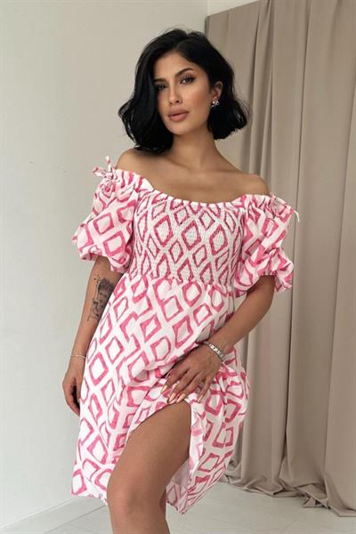 Fuşya Kare Desenli Yazlık Elbise