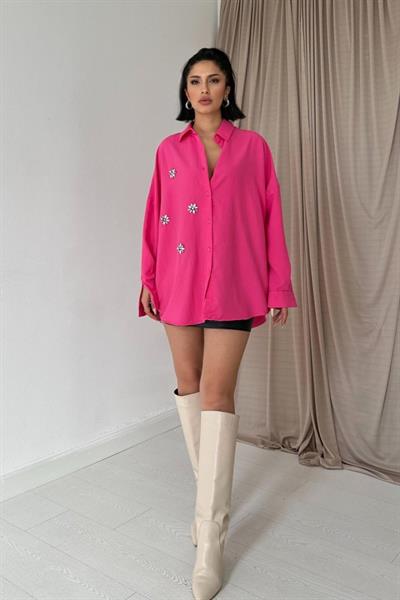 Fuşya Klasik Kalıp El İşlemeli Gömlek