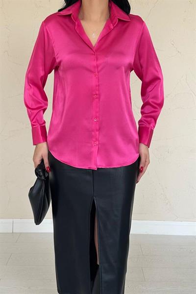 Fuşya Saten Gömlek