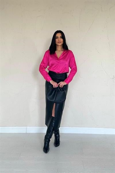 Fuşya Saten Gömlek