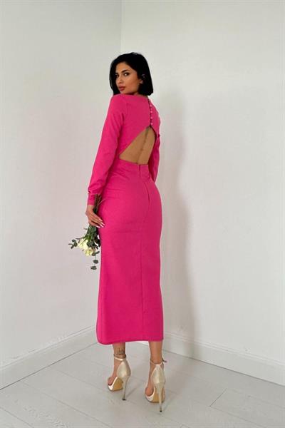 Fuşya Sırt Dekolteli Elbise
