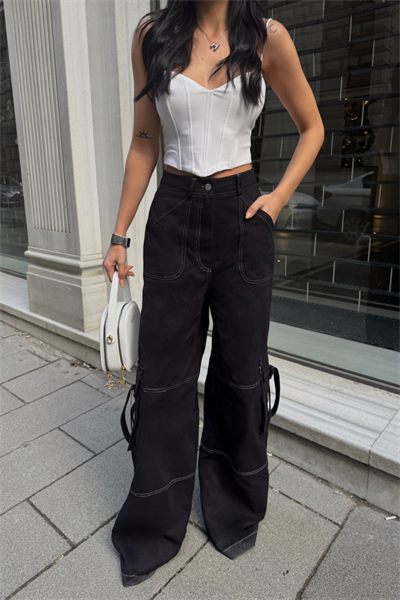 GABARDİN  KARGO PANTOLON - Siyah