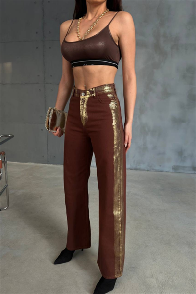 GABARDİN PALAZZO PANTOLON - Kahverengi