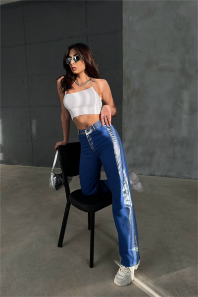 GABARDİN PALAZZO PANTOLON - Mavi