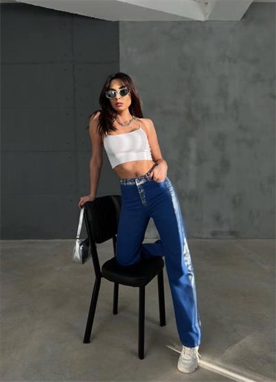 GABARDİN PALAZZO PANTOLON - Mavi