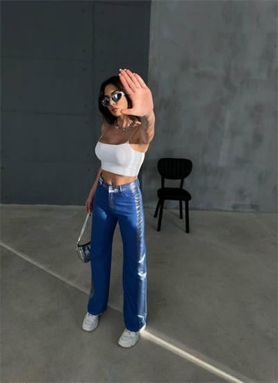 GABARDİN PALAZZO PANTOLON - Mavi