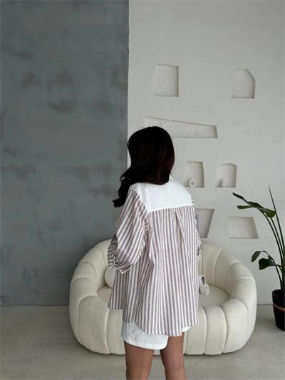 GABARDİN ŞORT - GABARDİN - ÇİZGİLİ KETEN GARNİLİ CEKET TAKIM - Kahverengi