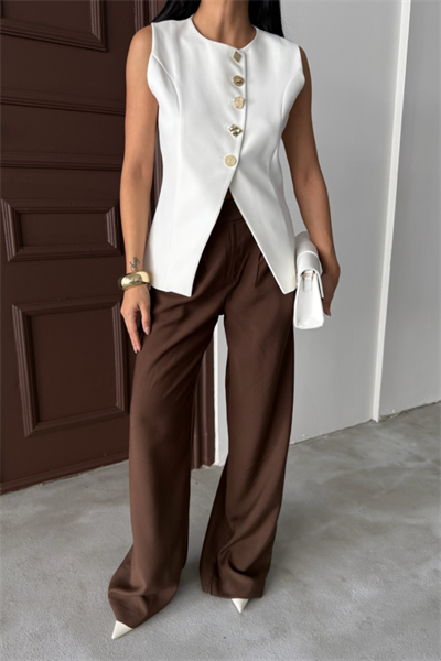 GOLD DÜĞME DETAYLI YELEK - Beyaz