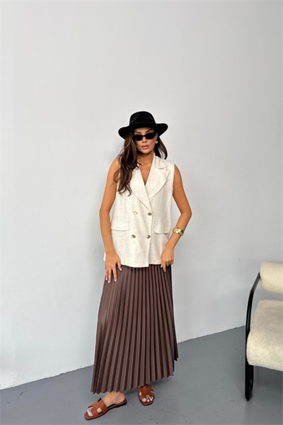 GOLD DÜĞMELİ KETEN YELEK - Ham