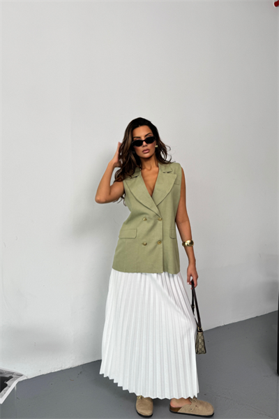 GOLD DÜĞMELİ KETEN YELEK - Yeşil