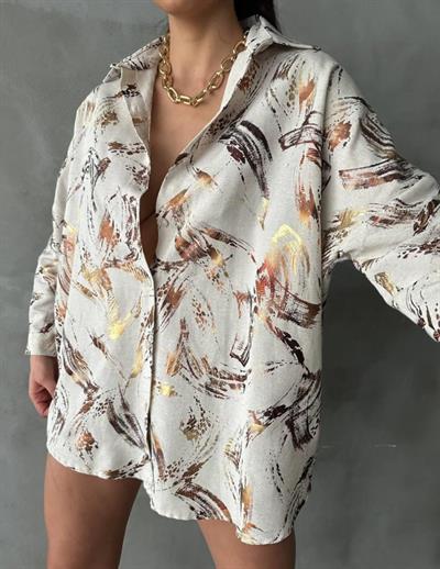 GOLD VARAKLI GÖMLEK KETEN - Bej