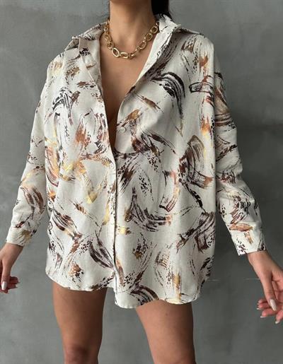 GOLD VARAKLI GÖMLEK KETEN - Bej