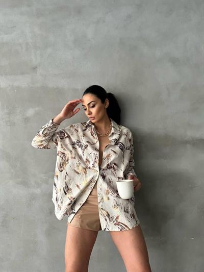 GOLD VARAKLI GÖMLEK KETEN - Bej