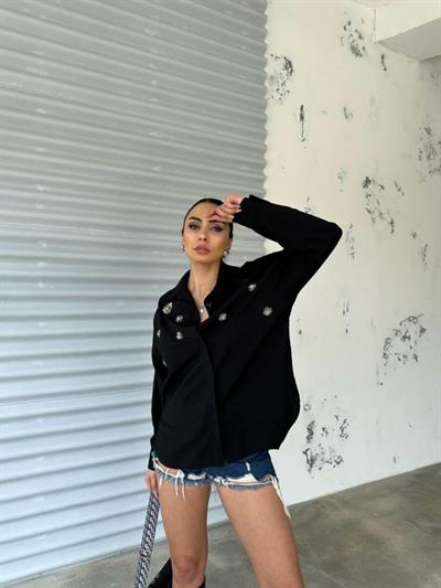 GÖMLEK BONCUK İŞLEMELİ - Siyah