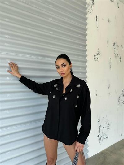 GÖMLEK BONCUK İŞLEMELİ - Siyah