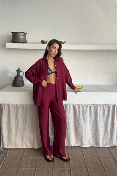 GÖMLEK-PANTOLON TAKIM CUPRA KUMAŞ - Bordo